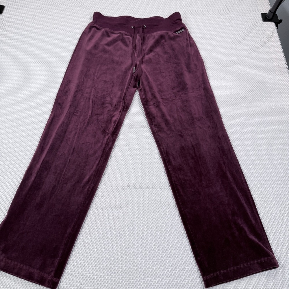 Calvin Klein Womens Medium Burgundy Velour Track Pants Drawstring Loungewear Wid